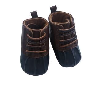 Infant Navy Blue and Brown Dock Boots Lace Up Size 1 2-3 Months